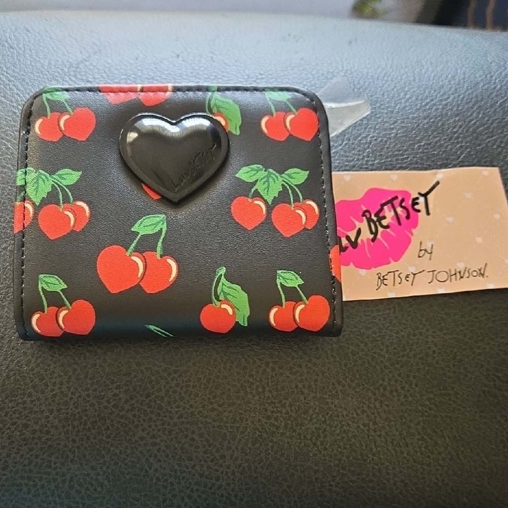 Betsey Johnson Black Cherry Print Small Wallet